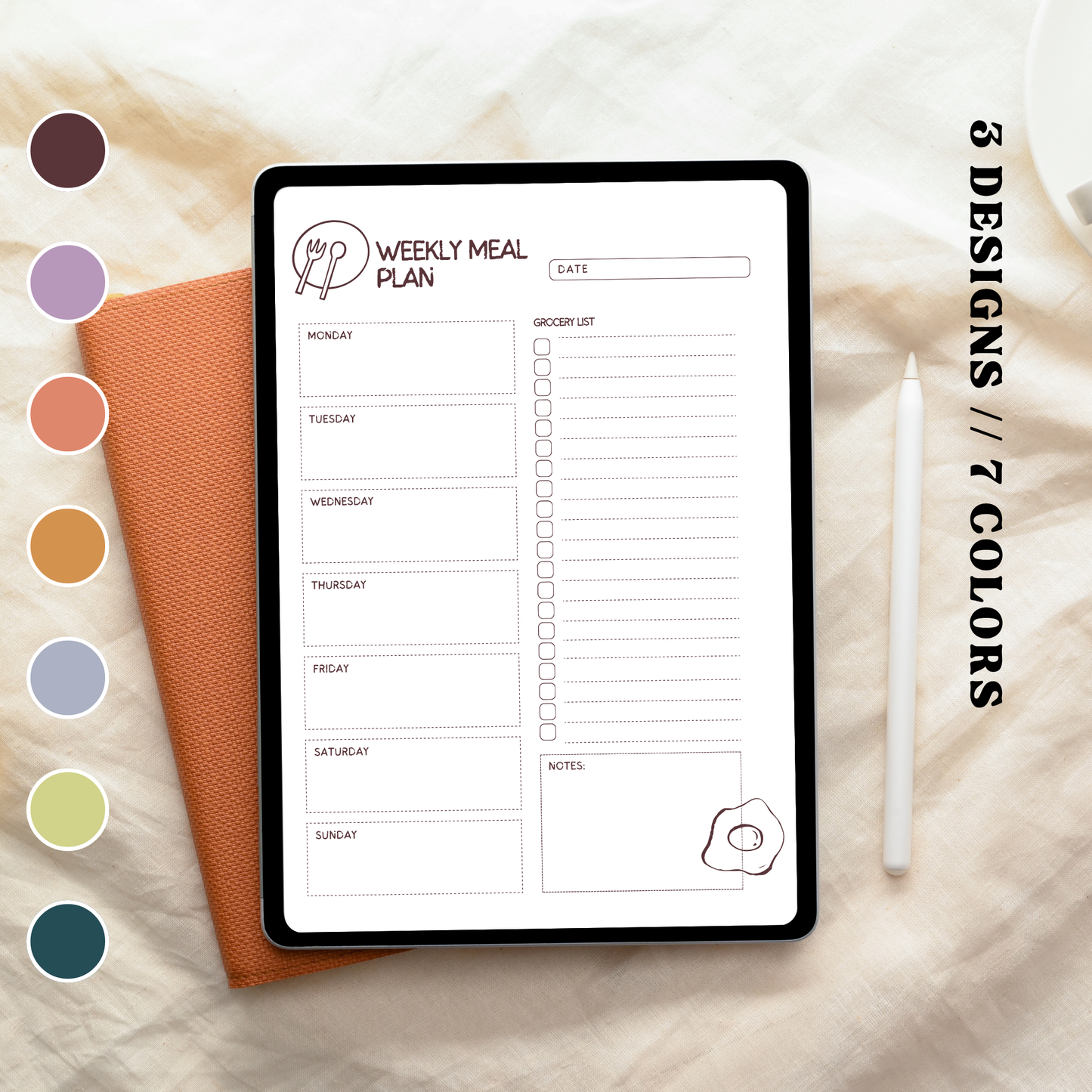 Meal Plan Templates // 3 Designs + 7 Colors