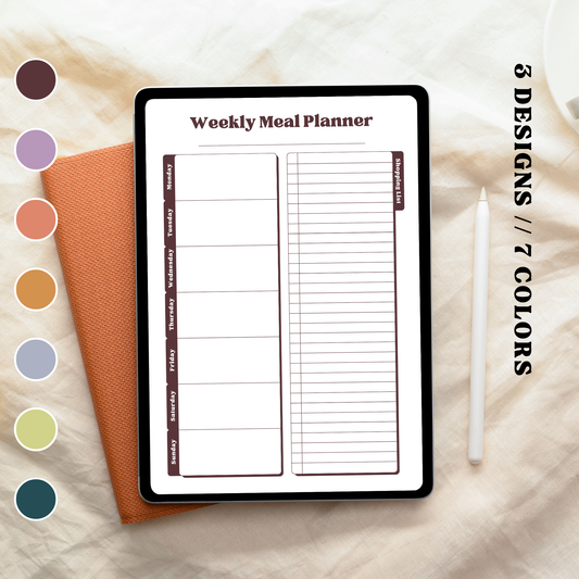 Meal Plan Templates // 3 Designs + 7 Colors