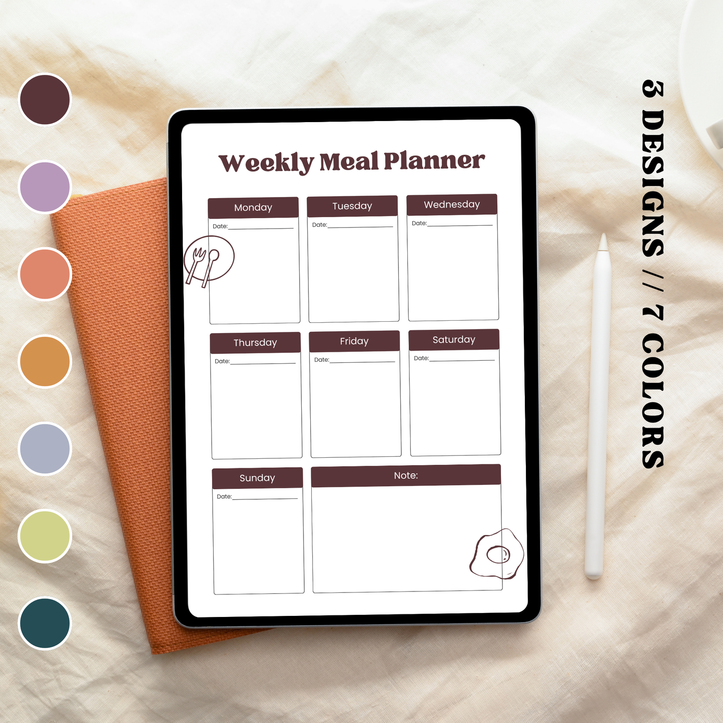 Meal Plan Templates // 3 Designs + 7 Colors