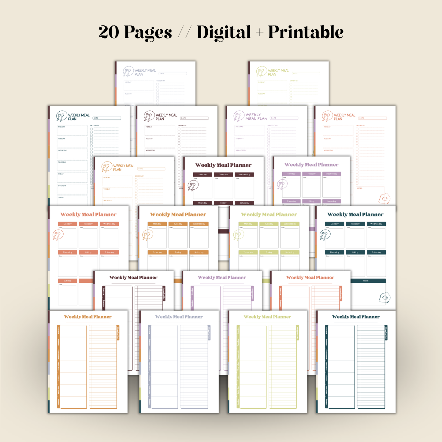 Meal Plan Templates // 3 Designs + 7 Colors